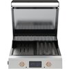 Grill elektryczny z otwartą pokrywą, posiada dwie powierzchnie grillowe: jedną pełną i jedną z otworami. Na panelu sterowania widoczny jest wyświetlacz z temperaturą "300°C 300°C" oraz liczba "99", a po bokach znajdują się dwa pokrętła.