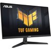 Na zdjęciu widoczny jest monitor z logo "ASUS" w lewym górnym rogu ekranu oraz napisem "TUF GAMING" na środku. Monitor ma czarną ramkę i stoi na podstawce o geometrycznym kształcie.