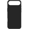 Czarne etui na telefon z wycięciem na aparat w górnej części. Powierzchnia etui jest gładka i jednolita, bez widocznych wzorów czy napisów.