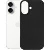 Grafitowe etui wykonane z silikonu, przeznaczone do telefonu Apple iPhone 17, jest pokazane obok białego telefonu z widocznym logo w kształcie nadgryzionego jabłka. Etui ma wycięcia na aparat i dodatkowy otwór, co zapewnia dopasowanie do urządzenia.