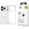 Przezroczyste etui na telefon z trzema wycięciami na aparaty jest pokazane obok opakowania z logo "3mk" i oznaczeniem "Military Grade". Na opakowaniu widnieje napis "Just20g MagCase™ Premium back protection".