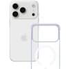 Na zdjęciu widoczny jest przezroczysty futerał na telefon z trzema dużymi otworami na aparaty oraz logo w kształcie nadgryzionego jabłka na białym tle. Obok futerału znajduje się telefon z trzema obiektywami aparatu i logo producenta.