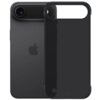 Czarne etui na telefon z wycięciem na aparat, obok widoczny tył telefonu z logo w kształcie nadgryzionego jabłka. Produkt to "Etui 3MK Just20g Matt Case do Apple iPhone 17 Air Czarny".
