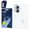 Opakowanie produktu "HARDY Lens Protection Pro" z napisem "Ochrona obiektywu/Proteção de lente/Protection de lentille" oraz zdjęcie telefonu z nałożonymi tęczowymi nakładkami na obiektywy aparatu. Na opakowaniu widoczne są ikony symbolizujące odporność na