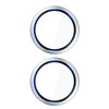 Dwa okrągłe, srebrne pierścienie z ciemnym wnętrzem, które są nakładkami na obiektyw. Produkt to "Nakładka na obiektyw 3MK Hardy Lens Protection Pro do Apple iPhone 17 Srebrny".