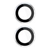 Dwa okrągłe, przezroczyste elementy z czarnym obramowaniem, przypominające nakładki na obiektyw. Produkt to "Nakładka na obiektyw 3MK Hardy Lens Protection Pro do Apple iPhone 17 Transparentny".