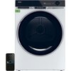 Biała suszarka bębnowa z czarnym panelem sterowania, na którym widoczne są napisy: "Haier", "Bulky 00:35", "ULTRA REVERSE DRUM". Obok suszarki znajduje się smartfon z wyświetlonym logo "hOn".