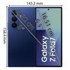 Na zdjęciu widoczny jest granatowy smartfon z dwoma ekranami, z czego jeden jest otwarty, a drugi zamknięty. Na ekranie znajduje się tekst "Galaxy Z Fold", a wymiary urządzenia to 158.4 mm na 143.2 mm, z przekątnymi ekranów 20.32 cm (8") i 16.51 cm (6.5")