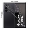 Na zdjęciu widoczny jest smartfon z rozłożonym ekranem, na którym znajduje się napis "Galaxy Z Fold7". Obok ekranu widoczne są wymiary: 143.2 mm, 158.4 mm, 20.32 cm (8"), oraz 16.51 cm (6.5").