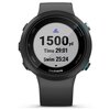 Na zdjęciu widoczny jest szary smartwatch z okrągłym wyświetlaczem, na którym znajdują się informacje: "1500 yd", "Time 29:01", "Swim 25:24" oraz logo "GARMIN". Pasek zegarka ma teksturowaną powierzchnię, a na obudowie widoczne są przyciski z oznaczeniami