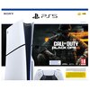 Obraz przedstawia konsolę Sony PlayStation 5 Slim oraz grę "Call of Duty: Black Ops 6" na PS5. Widoczne są logotypy Sony, PS5, 4K 120 HDR, a także oznaczenie wiekowe 18+ i logotypy Activision, Treyarch i Raven.