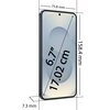 Na zdjęciu widoczny jest smartfon z wymiarami: 158,4 mm wysokości, 75,8 mm szerokości i 7,3 mm grubości, z ekranem o przekątnej 6,7 cala (17,02 cm). Na ekranie znajduje się grafika z dużą cyfrą osiem.