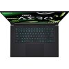 Laptop z otwartym ekranem, na którym widoczny jest napis "AERO" oraz logo "GIGABYTE" w lewym górnym rogu. Klawiatura podświetlona na niebiesko, z wyraźnie widocznymi klawiszami funkcyjnymi i numerycznymi.