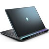 Na zdjęciu widać laptopa w profilu, z otwartą pokrywą, ukazującego smukłą konstrukcję i nowoczesny design. Obudowa jest w ciemnym kolorze, z widocznymi otworami wentylacyjnymi oraz portami na krawędzi.