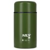 Zielony termos na jedzenie o pojemności 1000 ml z logo "NILS" na przodzie. Na dole widoczne są ikony przedstawiające śnieżynkę, filiżankę i napis "1L".