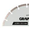 Fragment tarczy do cięcia z widocznymi segmentami tnącymi na krawędzi. Na powierzchni tarczy znajduje się tekst: "57T313", "GRAPHITE", "ø 230 x 22.2 mm".