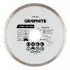 Tarcza do cięcia GRAPHITE 57T302 o średnicy 180 mm i otworze 22,2 mm, z oznaczeniami dotyczącymi materiałów do cięcia, maksymalnej prędkości obrotowej 8600 min⁻¹ oraz prędkości liniowej 80 m/s. Widoczne są również piktogramy dotyczące bezpieczeństwa oraz 