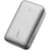 Biały powerbank z zaokrąglonymi krawędziami, na którym widoczne są napisy "AUKEY" oraz "20000 mAh". Na powierzchni urządzenia znajdują się cztery małe diody oraz okrągły przycisk.