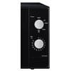 Czarna kuchenka mikrofalowa z dwoma pokrętłami; górne pokrętło oznaczone jako "Power" z ustawieniami 200W, 360W, 700W, a dolne pokrętło oznaczone jako "Min" z ustawieniami od 0 do 35 minut. Na obudowie widoczny jest model "NN-SM22RB".