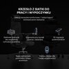 Na zdjęciu znajduje się fotel biurowy z siatkowym pokryciem, przedstawiony na ciemnym tle. Widoczny tekst to: "KRZESŁO Z SIATKI DO PRACY I WYPOCZYNKU", "Odkryj niezwykle komfortowe i 'oddychające' doświadczenie siedzenia", "Siatkowe pokrycie dla swobodnej