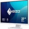 Monitor z białą ramką i podstawą, wyświetlający niebiesko-zielone tło z logo "EIZO" oraz napisami: "USB-C Docking", "4K UHD", "27” 68,5 cm".