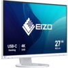 Biały monitor z logo "EIZO" na ekranie, z widocznymi napisami: "USB-C Docking", "4K UHD" oraz "27" 68,5 cm". Tło ekranu ma gradient w odcieniach niebieskiego.