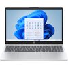 Laptop z ekranem wyświetlającym interfejs systemu Windows 11, z widocznym menu Start zawierającym ikony aplikacji. Na obudowie poniżej ekranu znajduje się logo HP.