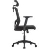 Na zdjęciu znajduje się czarny fotel biurowy z regulowanym zagłówkiem, podłokietnikami i podstawą na kółkach. Fotel ma nowoczesny design z ergonomicznym oparciem i siedziskiem.