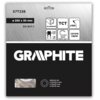Opakowanie tarczy do cięcia z widocznym napisem "GRAPHITE" oraz specyfikacjami: "57T236", "Ø 250 x 30 mm", "EN 847-1", "ALUMINIUM", "TCT", "x100", "2,6 mm", "1,8 mm", "MAX 7000 min⁻¹", "CZYSTE CIĘCIE". Na dole opakowania znajdują się informacje o redukcja