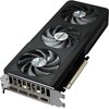 Czarna karta graficzna z trzema wentylatorami, na których widoczne są napisy "GIGABYTE" i "EAGLE". Złącza na krawędzi karty obejmują kilka portów HDMI i DisplayPort.