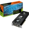 Pudełko z napisem "GIGABYTE GeForce RTX 5060" oraz "Eagle Max OC 8G" w kolorach niebieskim, zielonym i pomarańczowym, obok znajduje się karta graficzna z trzema wentylatorami. Na pudełku widoczne są także oznaczenia "DLSS 4", "Ray Tracing", "Reflex" i "St