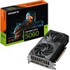Pudełko karty graficznej GIGABYTE GeForce RTX 5060 Windforce Max OC 8GB z grafiką futurystycznego robota i napisami: "GIGABYTE", "GEFORCE RTX 5060", "DLSS 4 | RAY TRACING | REFLEX | STUDIO". Obok znajduje się sama karta graficzna z dwoma wentylatorami i l