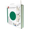 Opakowanie notatnika LEGO 53567 z długopisem przedstawia zielony okrąg na białym tle oraz logo LEGO. Na opakowaniu znajdują się informacje: "1 Notebook, 1 Gel Pen", "192 pages", "0.7 mm", oraz ostrzeżenie o ryzyku zadławienia.