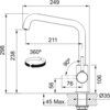 Schemat techniczny baterii z wymiarami: wysokość całkowita 298 mm, zasięg wylewki 211 mm, średnica otworu montażowego Ø35 mm. Widoczne kąty obrotu: 360° dla wylewki i 90° dla uchwytu, maksymalna grubość blatu 45 mm.