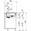 Schemat techniczny przedstawia przekrój zlewozmywaka z wymiarami: szerokość 600 mm, głębokość 361 mm, odległość od krawędzi do baterii 210 mm, wysokość całkowita 900 mm, oraz inne szczegółowe wymiary, takie jak 183 mm, 243 mm, ca. 687 mm i ca. 627 mm.