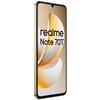 Złoty smartfon z wyświetlaczem o przekątnej 6.74 cala, na którym widoczna jest grafika z napisem "realme Note 70T". Obudowa urządzenia ma prostokątny kształt z zaokrąglonymi rogami, a na boku znajdują się przyciski.