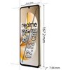 Złoty smartfon z wyświetlaczem o przekątnej 6.74 cala (17.12 cm) z widocznymi wymiarami: 167.2 mm wysokości, 76.6 mm szerokości i 7.94 mm grubości. Na ekranie widoczny jest napis "realme Note 70T".