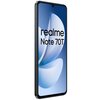 Smartfon z dużym ekranem, na którym widoczna jest grafika przedstawiająca abstrakcyjny, biało-niebieski kształt przypominający kwiat. Na ekranie znajduje się tekst: "realme Note 70T".