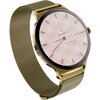 Złoty smartwatch z metalową bransoletą i okrągłą tarczą, na której widnieje logo "GARETT". Na tarczy wyświetlane są informacje: poziom naładowania 92%, data "fri 11" oraz liczba kroków "25822".