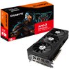 Pudełko z napisem "GIGABYTE" i "AMD Radeon RX 7800 XT" oraz grafiką futurystycznego robota, obok znajduje się karta graficzna z trzema wentylatorami, na których widnieje logo "GIGABYTE". Na pudełku widoczne są także oznaczenia "16GB", "Gaming OC 16G", "RD