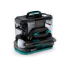 Na zdjęciu znajduje się odkurzacz TEFAL IZ5020F0 Clean It z widocznym uchwytem na górze, przezroczystym zbiornikiem na wodę oraz zwiniętym wężem. Na zbiorniku widoczne są napisy "Dirty Water" i "MAX".