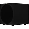 Czarny subwoofer o prostokątnej obudowie z zaokrąglonymi krawędziami, z dużą okrągłą maskownicą z przodu. Na górnej części widoczna jest mała plakietka z napisem "Velodyne".