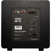 Czarny subwoofer z panelem tylnym zawierającym złącza "LINE IN" i "SUBWOOFER/LE", wejścia "SPEAKER LEVEL INPUT", pokrętła do regulacji głośności, fazy i częstotliwości, oraz przełącznik zasilania. Widoczne napisy to m.in. "Velodyne ACOUSTICS DB-12", "Velo