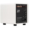 Biały subwoofer z widocznym panelem tylnym, na którym znajdują się złącza i pokrętła do regulacji. Na panelu widnieje tekst: "Velodyne Acoustics DB-8", a także oznaczenia certyfikatów CE, EAC, RoHS i inne informacje techniczne.
