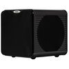 Czarny subwoofer o błyszczącym wykończeniu z widocznym logo "Velodyne" na górnej części obudowy. Produkt ma prostokątny kształt z zaokrąglonymi krawędziami i dużą, okrągłą membraną z boku.