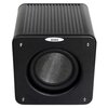 Czarny subwoofer z widoczną metalową siatką na przodzie oraz logo "Velodyne" umieszczonym na górnej części obudowy. Obudowa ma żebrowaną powierzchnię i cztery srebrne śruby w rogach.