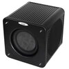 Czarny subwoofer o kwadratowym kształcie z widocznym głośnikiem na przedniej stronie i logo "Velodyne" umieszczonym na górze. Obudowa ma żebrowaną teksturę na bokach.