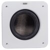 Biały subwoofer z widocznym głośnikiem otoczonym czarną ramką, na górze znajduje się logo "Velodyne". Produkt ma kwadratowy kształt z zaokrąglonymi rogami i cztery widoczne śruby w narożnikach.