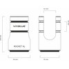 Schematyczny rysunek przedstawia podstawkę na kable VIABLUE Rocket XL z wymiarami: wysokość 128 mm, szerokość 78 mm, głębokość 70 mm, oraz szerokość górnej części 42 mm i wysokość 32 mm. Na produkcie widoczne są napisy: "VIABLUE" i "ROCKET XL".