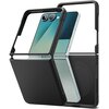 Czarne etui RINGKE Onyx Magnetic MagSafe do Samsung Galaxy Z Flip 7 jest pokazane w dwóch częściach, z widocznym telefonem w kolorze niebiesko-zielonym. Na etui widoczny jest napis "SAMSUNG".